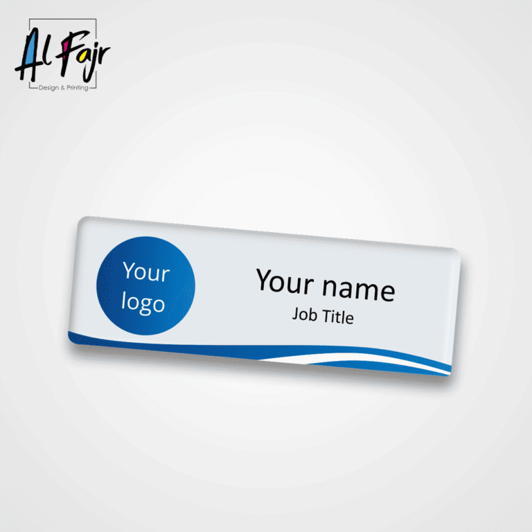 Custom name badges with clear engraving by Al Fajr Printing Dubai